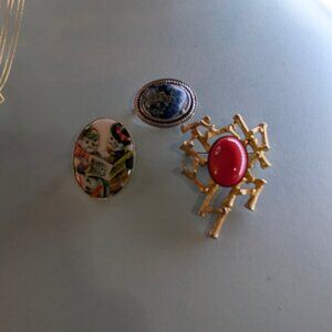Vintage lot Brooches Mix Lot Lapis Lazuli Oval Coral Bamboo Oriental Design